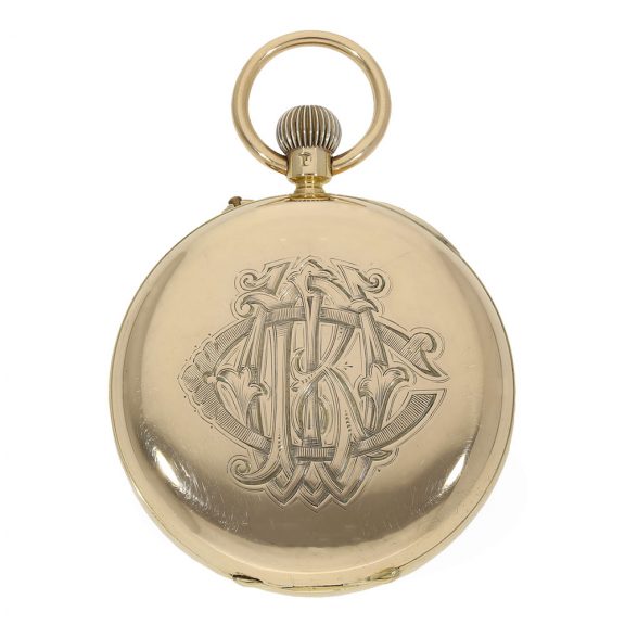 English 18 carat gold deck chronometer with carrousel Circa 1897 English 18 carat gold deck chronometer with carrousel Circa 1897
