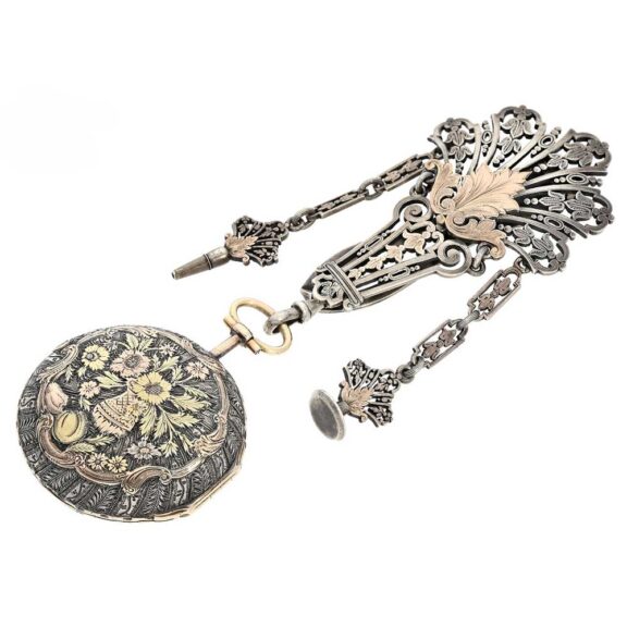 French decorative verge pocket watch with chatelaine Circa 1750 French decorative verge pocket watch with chatelaine Circa 1750