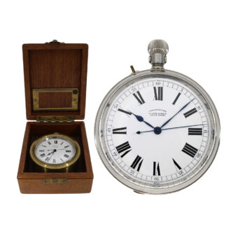 This Ulysse Nardin observation chronometer is accompanied by a wooden box, which features a screwed brass housing and bears the signature of Dennison British Made
