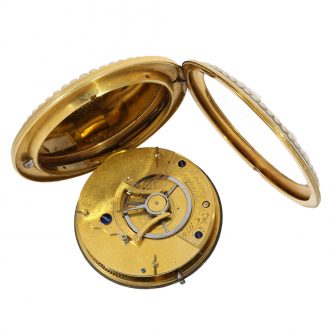 Large English 18K gold, enamel and pearl set verge Circa 1800