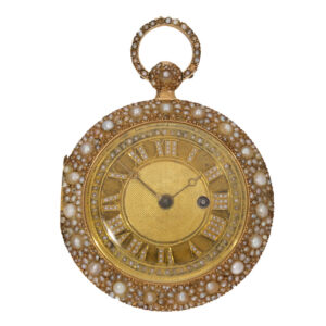 Swiss 18 carat gold cylinder pocket watch with pearl setting Circa 1800