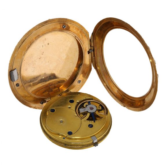 Swiss 18 carat gold cylinder pocket watch with pearl setting Circa 1800 Swiss 18 carat gold cylinder pocket watch with pearl setting Circa 1800