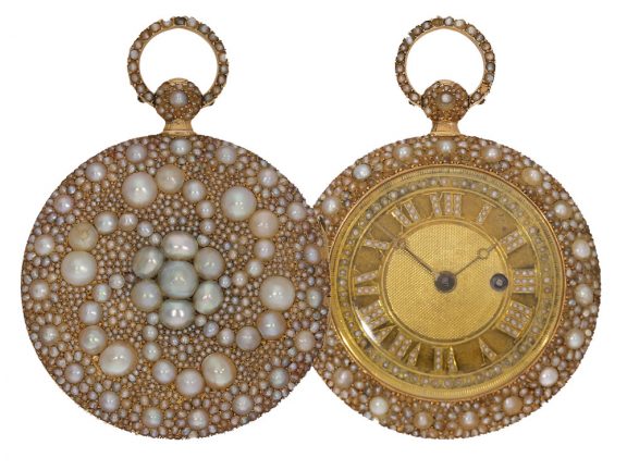 Swiss 18 carat gold cylinder pocket watch with pearl setting Circa 1800 Swiss 18 carat gold cylinder pocket watch with pearl setting Circa 1800