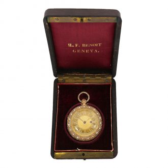 Swiss 18 carat gold cylinder pocket watch with pearl setting Circa 1800