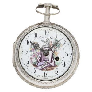 German 1/8 repeating verge with enamel painting Circa 1780