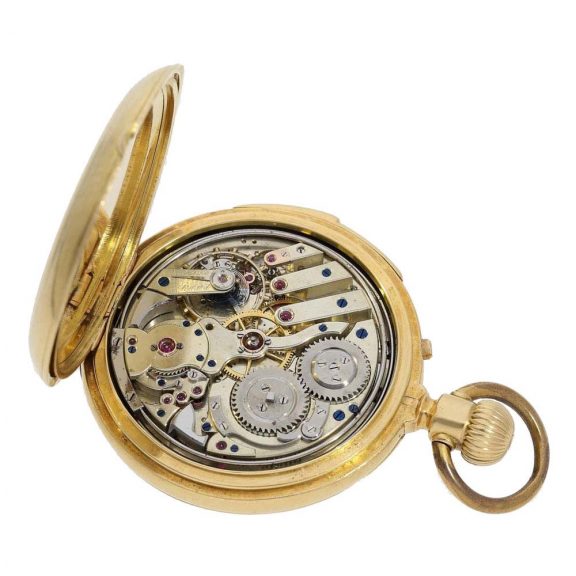 Swiss gold full hunter cased watch with concealed enamel painting Circa 1890 Swiss gold full hunter cased watch with concealed enamel painting Circa 1890