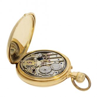 Swiss gold full hunter cased watch with concealed enamel painting Circa 1890