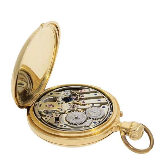 Swiss gold full hunter cased watch with concealed enamel painting Circa 1890 Swiss gold full hunter cased watch with concealed enamel painting Circa 1890
