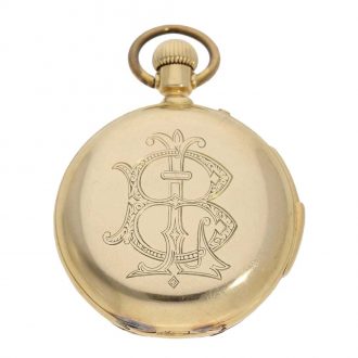 Swiss gold full hunter cased watch with concealed enamel painting Circa 1890