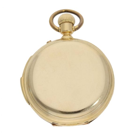 Swiss gold full hunter cased watch with concealed enamel painting Circa 1890 Swiss gold full hunter cased watch with concealed enamel painting Circa 1890