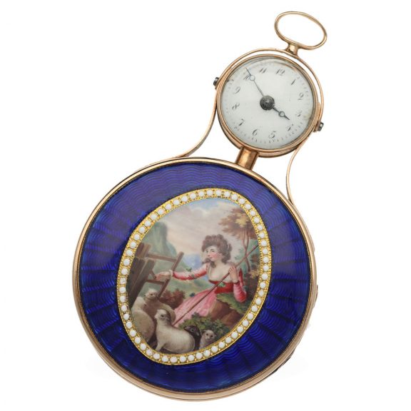 Austrian pink gold and enamel pendant form watch Circa 1790 Austrian pink gold and enamel pendant form watch Circa 1790