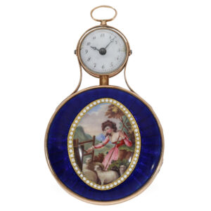 Austrian pink gold and enamel pendant form watch Circa 1790