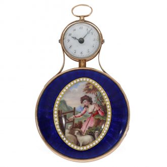 Austrian pink gold and enamel pendant form watch Circa 1790