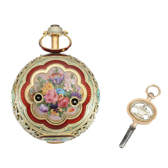 English 18 carat gold and enamel verge pocket watch Circa 1800 English 18 carat gold and enamel verge pocket watch Circa 1800