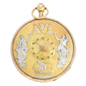 French gold erotic verge with engine turned dial Circa 1820