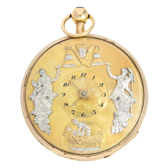 French gold erotic verge with engine turned dial Circa 1820