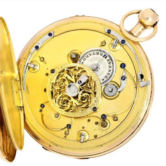 French gold erotic verge with engine turned dial Circa 1820 French gold erotic verge with engine turned dial Circa 1820