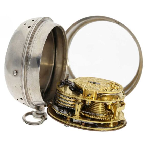 French silver repeating Oignon with mock pendulum Circa 1720 French silver repeating Oignon with mock pendulum Circa 1720