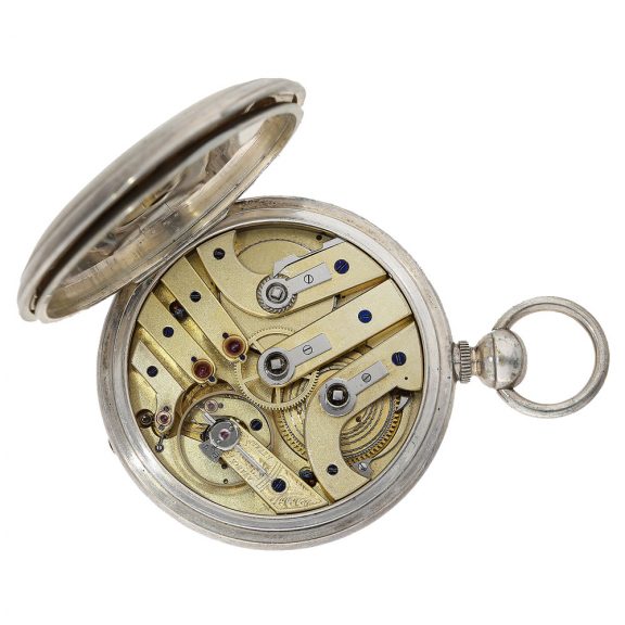 Fine silver pocket chronometer with chain fusee Circa 1860 Fine silver pocket chronometer with chain fusee Circa 1860