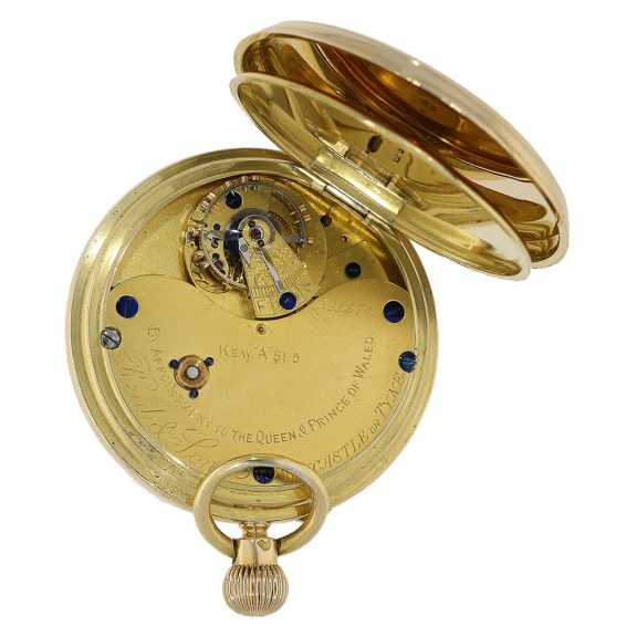English 18 carat gold open faced chronometer with carrousel Circa 1882 English 18 carat gold open faced chronometer with carrousel Circa 1882