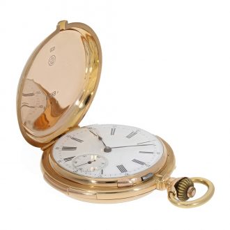 Swiss 18K gold hunting cased quarter repeating watch Circa 1890