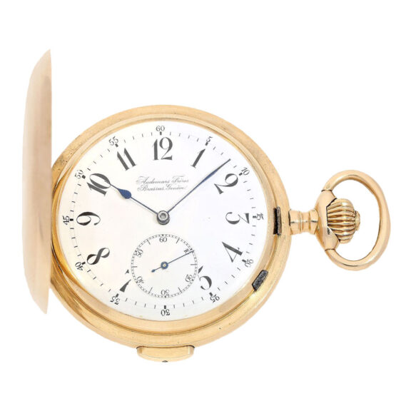 Swiss gold hunting cased quarter repeater Circa 1910 Swiss gold hunting cased quarter repeater Circa 1910