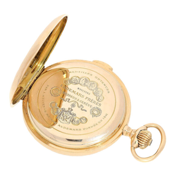 Swiss gold hunting cased quarter repeater Circa 1910 Swiss gold hunting cased quarter repeater Circa 1910