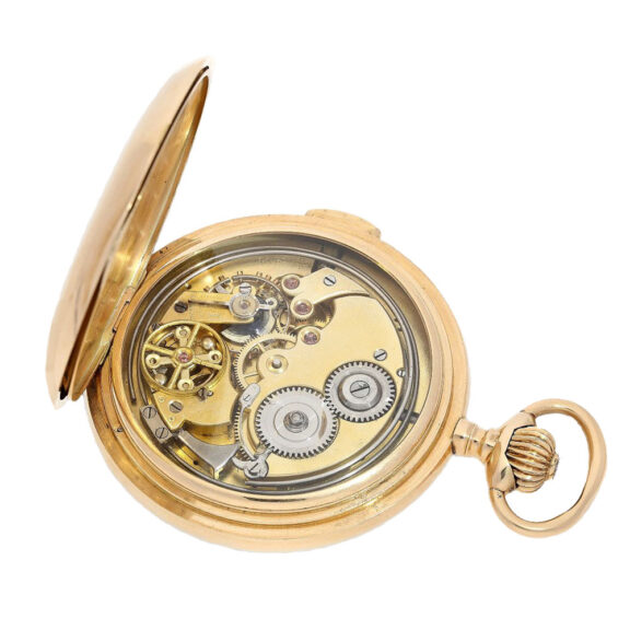 Swiss gold hunting cased quarter repeater Circa 1910 Swiss gold hunting cased quarter repeater Circa 1910