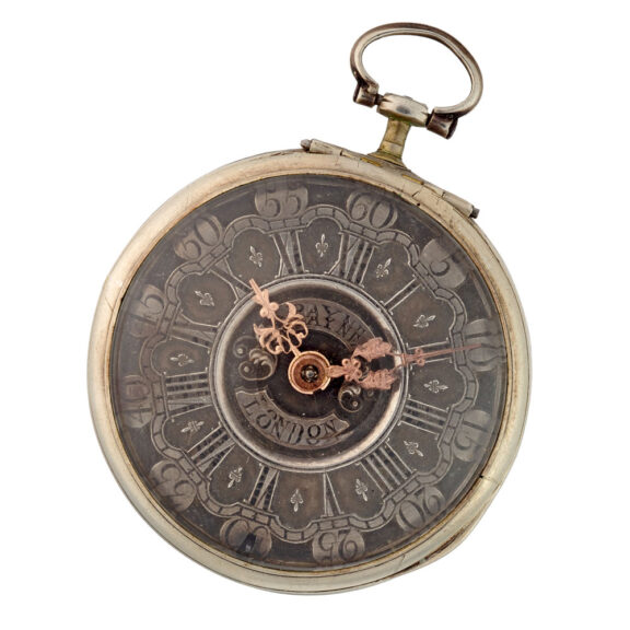 English verge with champleve dial in silver pair cases Circa 1760 English verge with champleve dial in silver pair cases Circa 1760