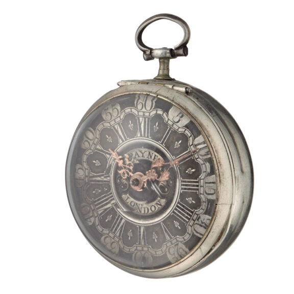 English verge with champleve dial in silver pair cases Circa 1760 English verge with champleve dial in silver pair cases Circa 1760