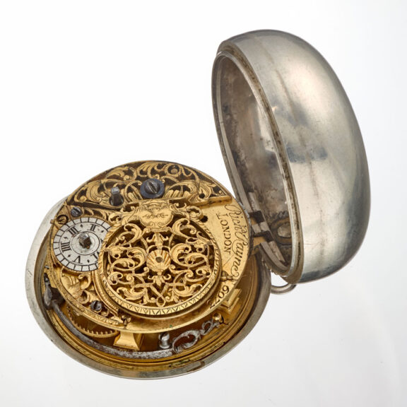 English verge with champleve dial in silver pair cases Circa 1760 English verge with champleve dial in silver pair cases Circa 1760