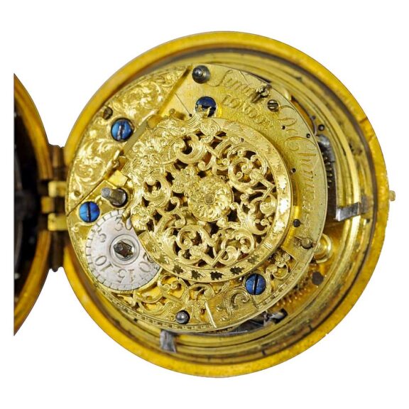 Gold English pair cased quarter repeater Circa 1730 Gold English pair cased quarter repeater Circa 1730