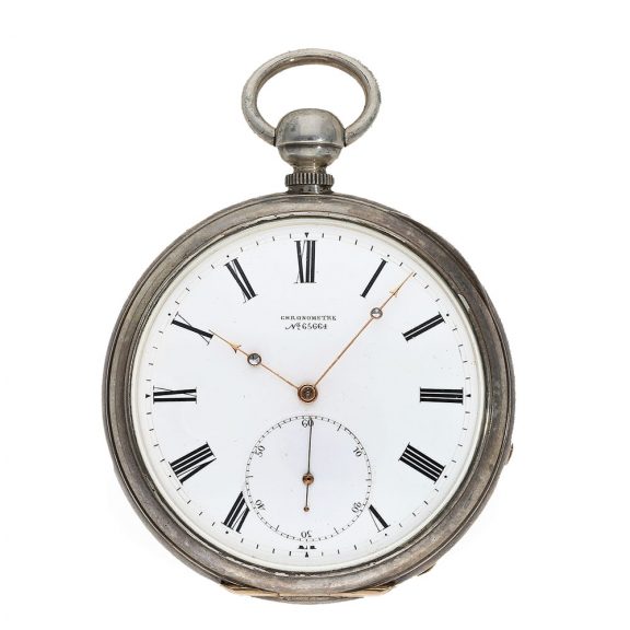 Heavy silver pocket chronometer with chain and fusee Circa 1860