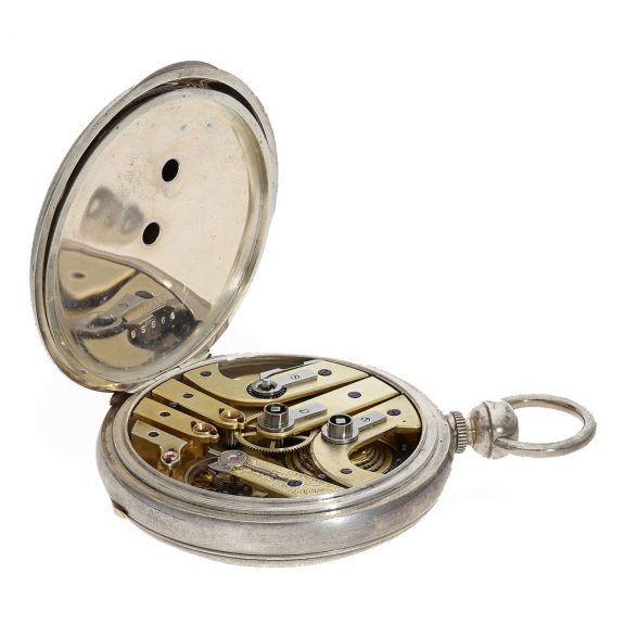 Heavy silver pocket chronometer with chain and fusee Circa 1860 Heavy silver pocket chronometer with chain and fusee Circa 1860