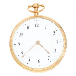 Swiss 18k gold open face music pocket watch Circa 1820