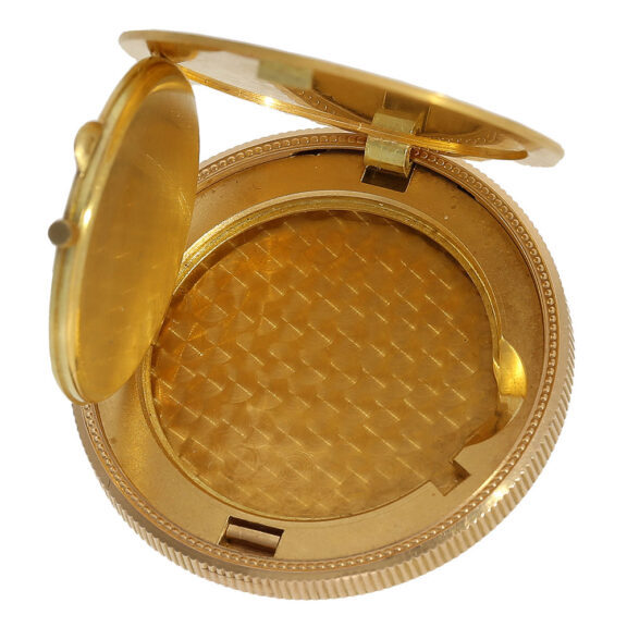 Crafted from 18 carat gold, the full hunter coin is engraved on both sides case Crafted from 18 carat gold, the full hunter coin is engraved on both sides case