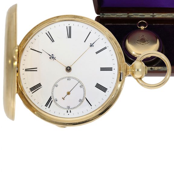 Heavy 18 carat gold hunting cased pocket chronometer Circa 1850 Heavy 18 carat gold hunting cased pocket chronometer Circa 1850