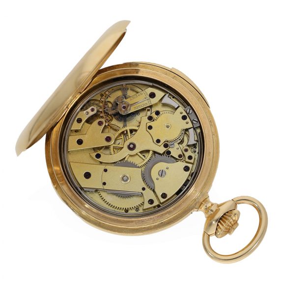 Swiss gold hunting cased watch with monogram Circa 1890 Swiss gold hunting cased watch with monogram Circa 1890