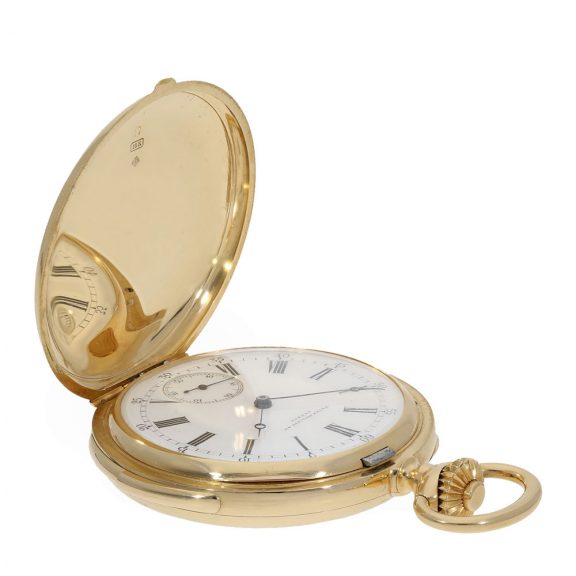 Swiss gold hunting cased watch with monogram Circa 1890 Swiss gold hunting cased watch with monogram Circa 1890