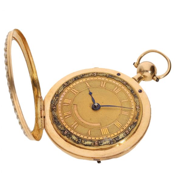 Swiss 18 carat gold verge watch with diamonds and repeater Circa 1800 Swiss 18 carat gold verge watch with diamonds and repeater Circa 1800