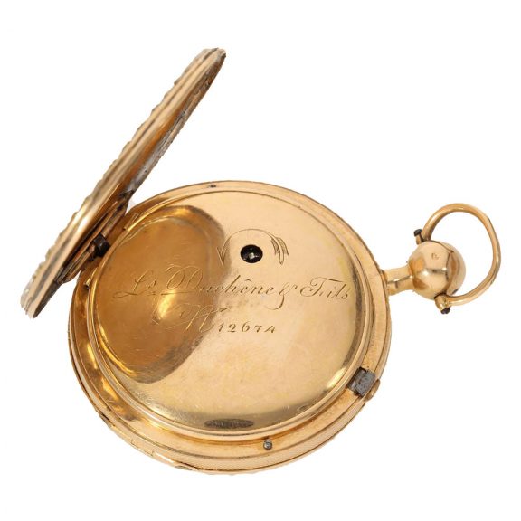 Swiss 18 carat gold verge watch with diamonds and repeater Circa 1800 Swiss 18 carat gold verge watch with diamonds and repeater Circa 1800