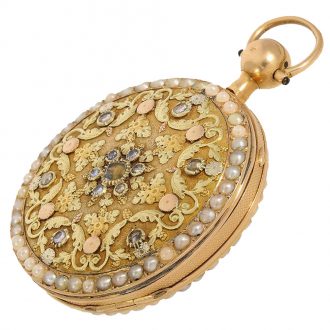 Swiss 18 carat gold verge watch with diamonds and repeater Circa 1800
