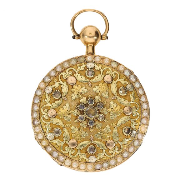 Swiss 18 carat gold verge watch with diamonds and repeater Circa 1800 Swiss 18 carat gold verge watch with diamonds and repeater Circa 1800