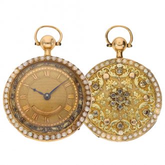 Swiss 18 carat gold verge watch with diamonds and repeater Circa 1800