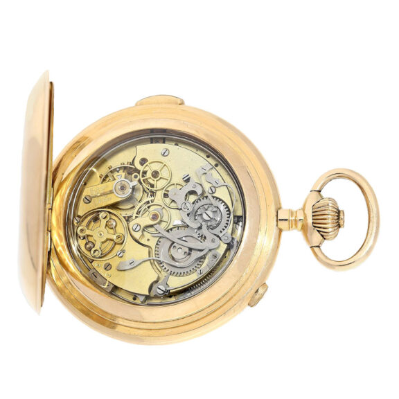 Swiss gold hunting cased repeater watch Circa 1900 Swiss gold hunting cased repeater watch Circa 1900