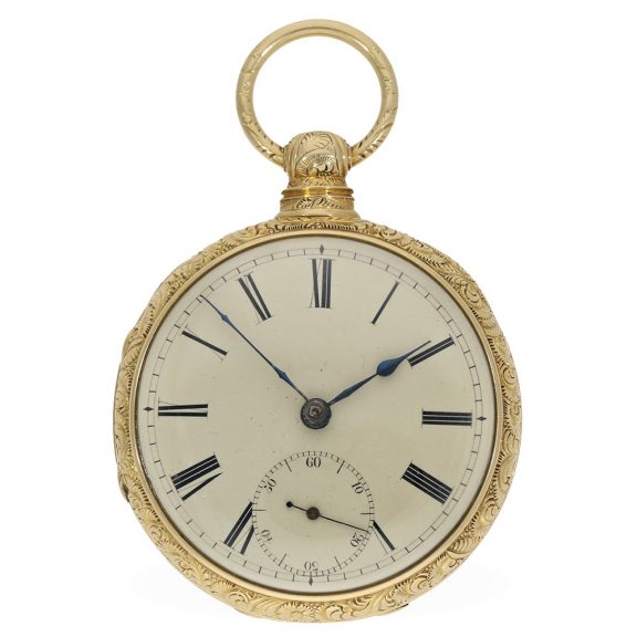 English 18 carat gold pocket watch with second stop Circa 1810