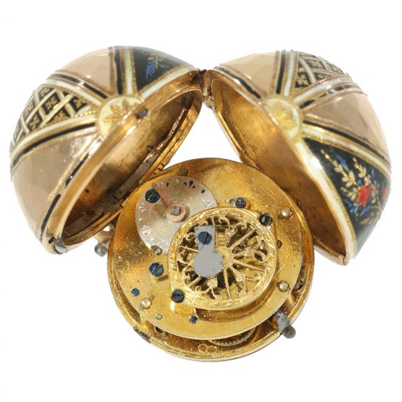 Swiss gold and enamel melon shaped verge watch Circa 1800 Swiss gold and enamel melon shaped verge watch Circa 1800