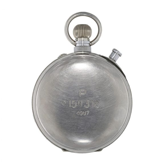 Swiss steel pocket watch with split seconds chronograph Circa 1958 Swiss steel pocket watch with split seconds chronograph Circa 1958