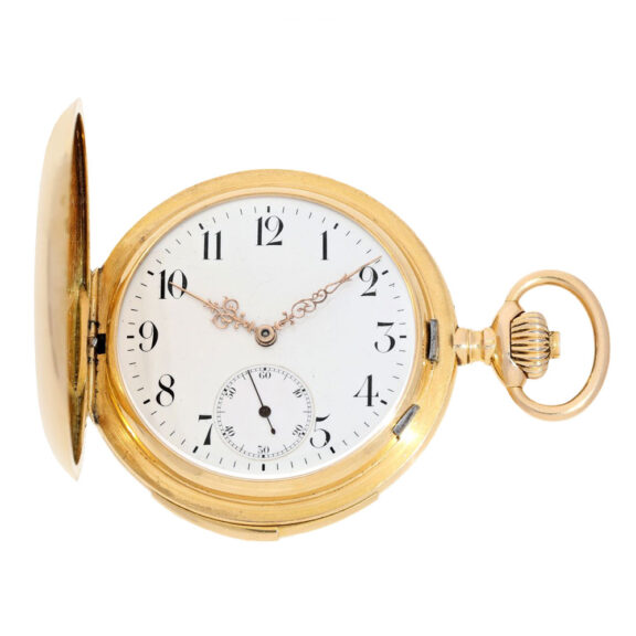 Swiss gold hunting cased minute repeating lever Circa 1900
