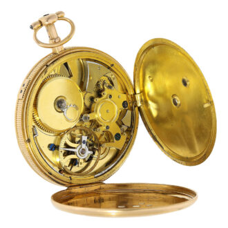 This timepiece features a cylinder escapement and a quarter hour repeater